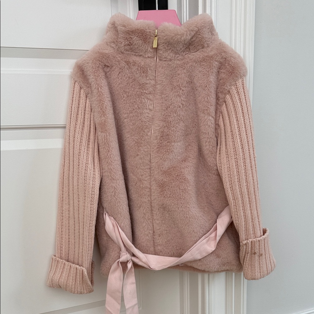 Imoga Pink Faux Fur Jacket with Knit Sleeves (worn once)